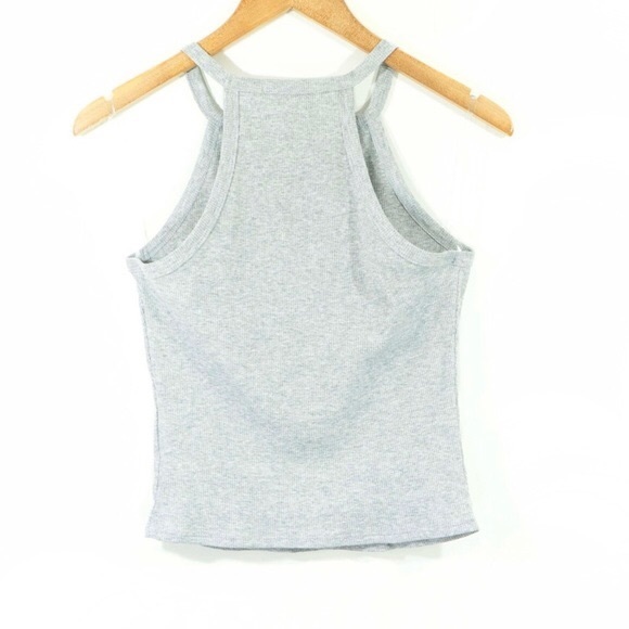 Gray Fitted Ribbed Halter Tank Top - Picture 4 of 5